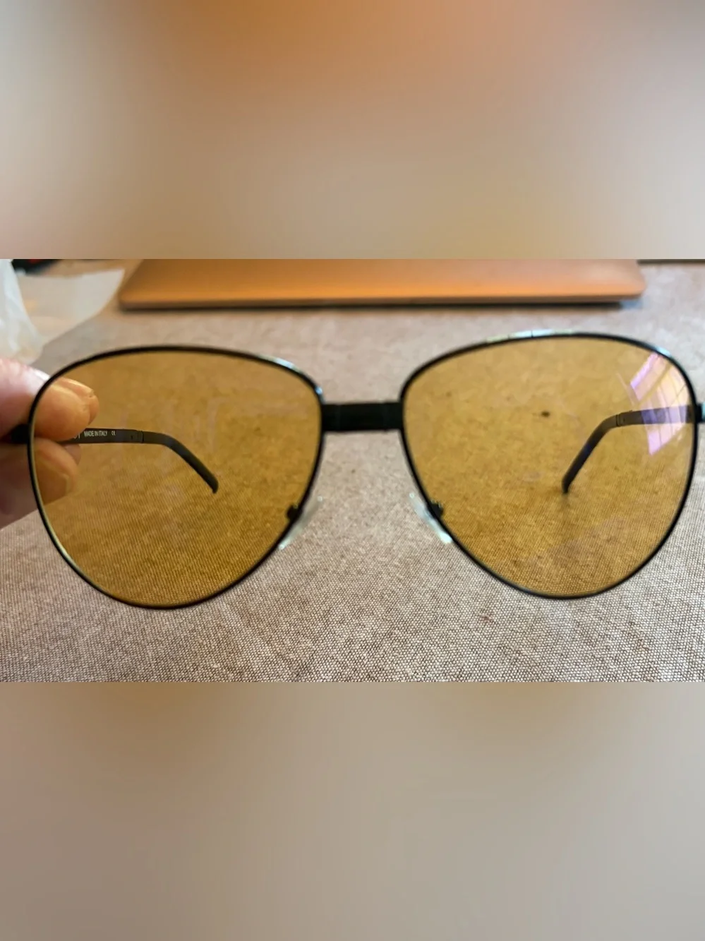 Gucci Men's Aviator Folding Sunglasses - Black Frame with Amber Lenses